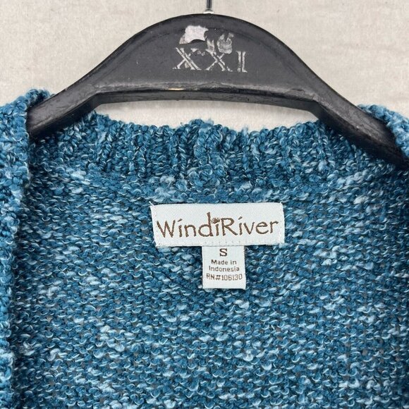 WindiRiver Cardigan Women's S Blue Heathered Cable Knit Open Front Ribbed Trim - Picture 10 of 12